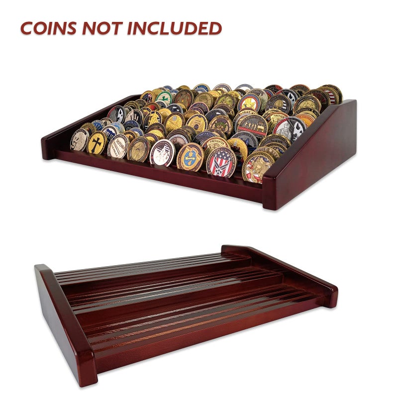 ASmileIndeep 12 Rows Military Challenge Coin Holder Display Case Holds 90-100 Coins, Solid Wood Army Coin Rack Display Stand for Desktop, Mahogany - Image 5